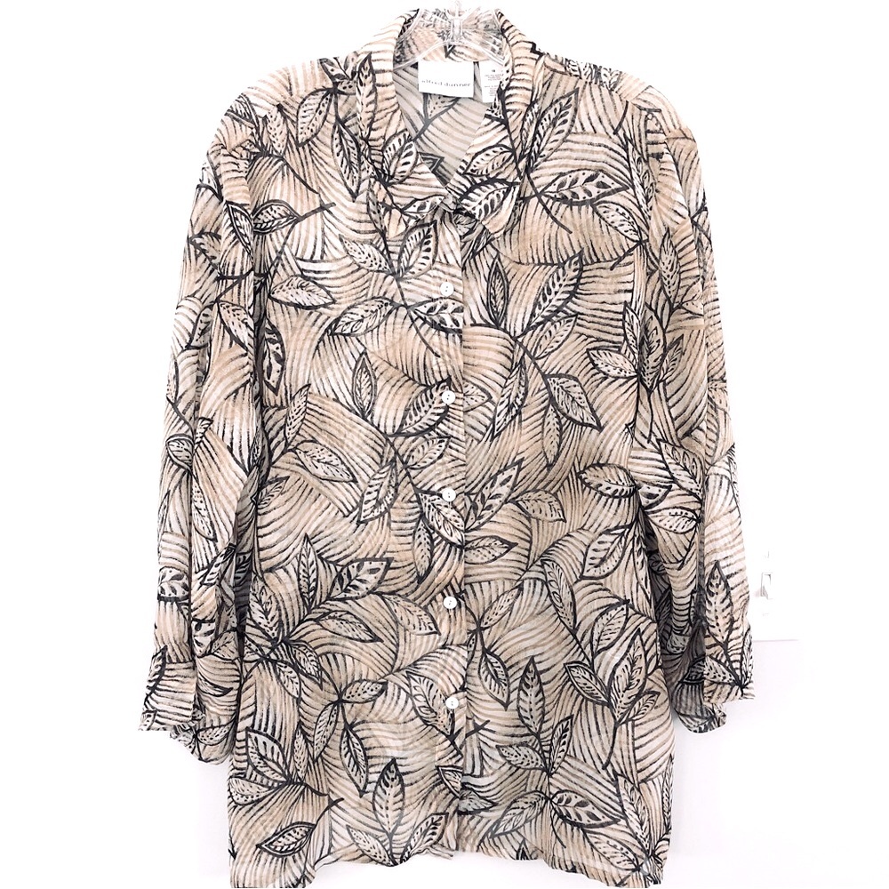 Alfred Dunner Leaf Print Sheer Blouse-GORGEOUS, Size 18